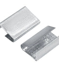 Open Serrated Strapping Seals For 5/8 Inch Polyester And Polypropylene Strap Pallet Banding Clips Pack Of 1000 Heavy Duty Construction For Quick Reliable Securing, galvanized serrated seal close-up