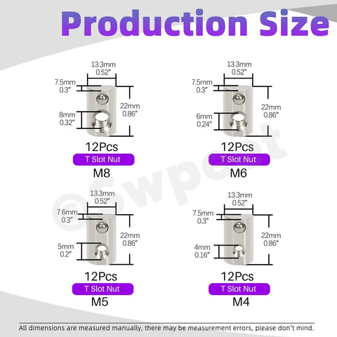 Heavy Duty 4040 Series T Slot Nuts Kit With Carbon Steel Nickel Plated Roll In Spring Nuts M4 M5 M6 M8 size dimensions