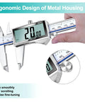 Digital Caliper 6 Inch With Stainless Steel Body, Large LCD Screen showing 20.00, ergonomic design, splash proof micrometer