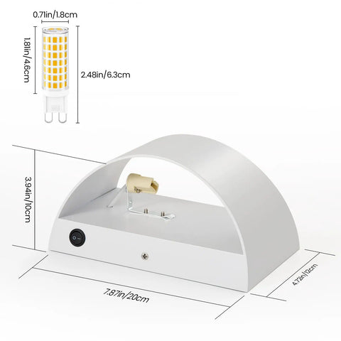 LED Wall Sconces Hardwired with On/Off Switch, Modern Wall Light, White showing dimensions and built-in switch.