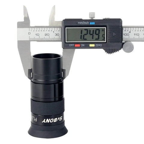 40mm Plossl Eyepiece For Telescopes 1.25 Inch Dope Optics With Fully Multi Coated 4 Element Glass shown with caliper for size reference