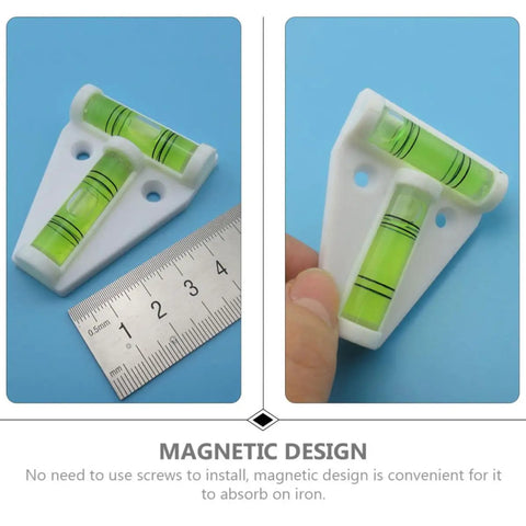 Mini T Shape Bubble Level Tool With Shatterproof PMMA And ABS for precision leveling, shown next to a ruler for size comparison.