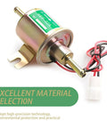 Heavy Duty Low Pressure Fuel Pump For Trucks And Cars 12 Volt with wiring, brass fittings, designed for gasoline transfer.