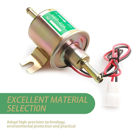 Heavy Duty Low Pressure Fuel Pump For Trucks And Cars 12 Volt with wiring, brass fittings, designed for gasoline transfer.
