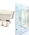 Rock Solid Stainless Steel Hinge Plays Nice With Tempered Glass Doors Smooth Polish Finish Fits 8 To 12mm, close-up view.