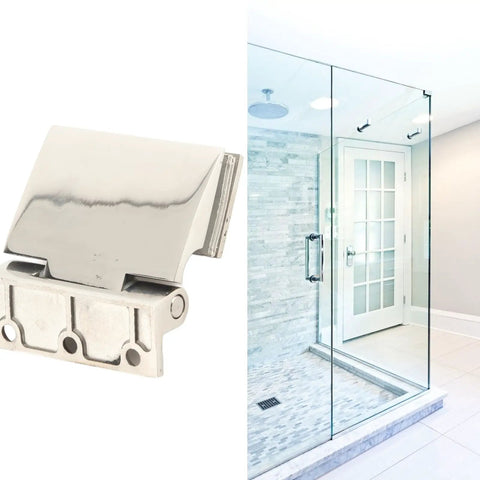 Rock Solid Stainless Steel Hinge Plays Nice With Tempered Glass Doors Smooth Polish Finish Fits 8 To 12mm, close-up view.