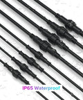 3 Pin Electrical Connector Kit 22AWG IP65 Waterproof Male And Female Plug And Play Extension Cables arranged with water droplets
