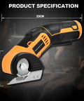 Jomeda Cordless Electric Scissors With Rechargeable Led Light And Safety Lock 4V Rotary Cutter, 23cm length and 8cm width.
