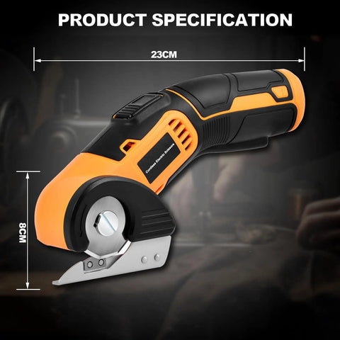 Jomeda Cordless Electric Scissors With Rechargeable Led Light And Safety Lock 4V Rotary Cutter, 23cm length and 8cm width.