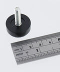 24 Pack Adjustable Furniture Leveling Feet With Felt Pads Black M6x20mm shown next to a ruler for size comparison.