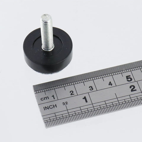 24 Pack Adjustable Furniture Leveling Feet With Felt Pads Black M6x20mm shown next to a ruler for size comparison.