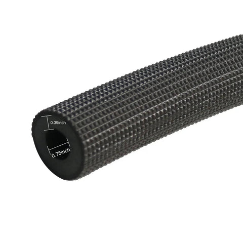 Close-up of Pipe Insulation Tubing 1 Inch By 3 Eighth Inch Heat Preservation Insulated 6 Foot Length Two Handle Grips All Black