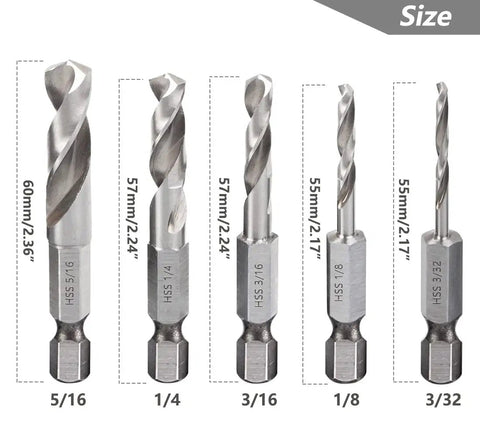 Pro Shop Ready 5 Piece Short Stubby Drill Bit Set Built Tough As Nails With Premium M2 Hss Steel for tight space drilling.