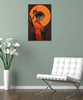 Anime Samurai Girl Sunset Canvas Wall Art Prints Fade Resistant Classical Home Decor For Bedroom Bathroom Living Room Office 12x18 Inch mounted on a wall.