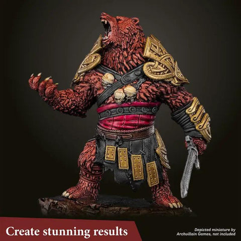 Fantasy bear warrior miniature painted with Speedpaint Plasmatic Bolt 2.0 One Coat Acrylic Paint for tabletop games.