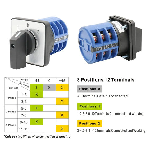 40A Beefy Rotary Cam Changeover Switch For 660V AC Three-Phase Power, 12-Terminal SZW26-40/D303.3, 1-Pack, 3-Position Latching