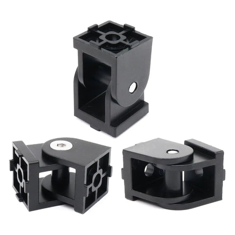 4 Pack Black Aluminum Extrusion Pivot Hinge Sets With Swivel Degree Brackets And Hardware For 1010 1020 2525 T Slot Profiles Includes Handles Screws And Nuts For Easy 1x1 Inch Frame Assembly, shown open and closed