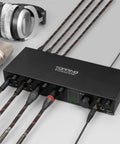 Pro Grade USB Audio Interface With 4 In 4 Out And Dual Headphone Outputs, 24 Bit 192 Kilohertz, Dual USB C Ports, Real Time Monitoring
