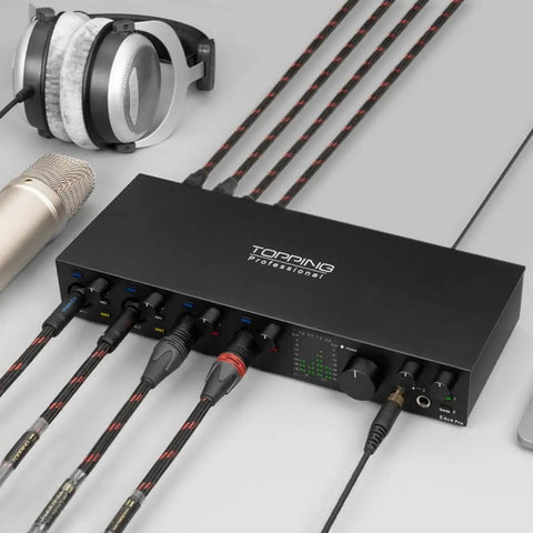 Pro Grade USB Audio Interface With 4 In 4 Out And Dual Headphone Outputs, 24 Bit 192 Kilohertz, Dual USB C Ports, Real Time Monitoring