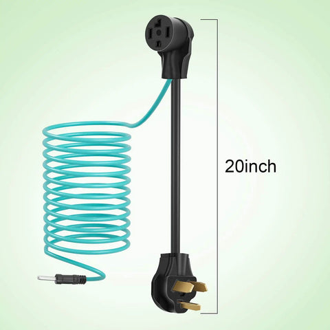 Image of No Fuss Dryer Plug Converter Adapter 14-30R Female To 10-30P Male with Ground Wire, 20-inch coil with prong connections