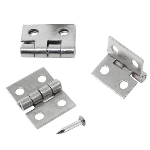 Miniature Cabinet Hinges Set For Jewelry Boxes And Dollhouses, 50 Brass Hinges With 200 Screws, 8x10mm Size, Silver Finish