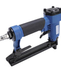 Heavy Duty Pneumatic Brad Nailer With 20 Gauge 1 4 To 1 2 Inch Capacity Anti Jam Design and Solid NPT Connection from side angle.
