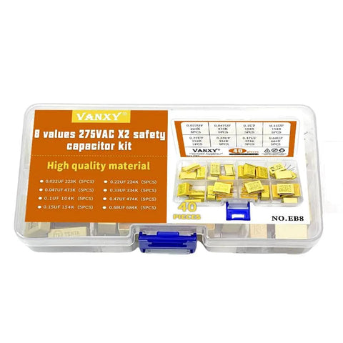 Prototyping Ready Safety Capacitor Kit Must Have For Electronics, 275VAC X2 Polypropylene Film, 40 Piece Set In Labeled Case