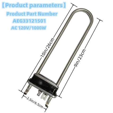 Washer Heating Element With Thermistor Assembly 120V 1000W Replacement Part for LG Washers Easy Install Compatible With WM2277HW01 WM2501HVA WM2487HWMA WM0001HTMA WM3875HVCA WM2496HWM WM2233HW WM2233HU WM2601HL WM2801HWA, 26cm