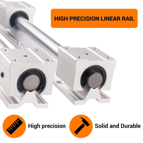 Close-up of Spliced SBR20 Linear Rail Kit 3000mm For DIY CNC Routers Lathes Mills with two carriage blocks in metal construction.