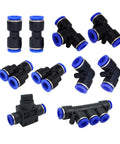 Pro Grade 6mm Push To Connect Pneumatic Fittings Kit With 2 Splitters, 2 Elbows, 2 Tees, 2 Straight Unions, 1 Manifold And 1 Hand Valve
