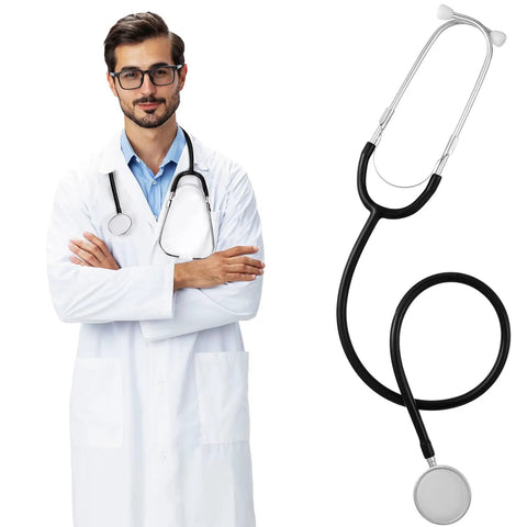 Doctor Lab Coat Costume Set With Dual Head Stethoscope For Halloween Cosplay White Scientist Coat For Adults Unisex Small Size