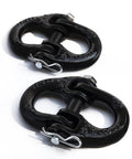 Two black Half Inch Hammerlock Coupling Links with RPin Safety Connectors for tow hitches, suitable for RVs, UTVs, and trailers