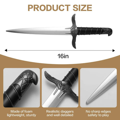 16 Inch Foam Dagger Prop Two Pack For LARP Cosplay And Renaissance Knight Theatrical Safe Costume Accessory with plastic core