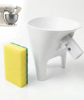 Mess-Free Flour Funnel Attachment for Stand Mixers with Extended Splash Guard, 30-Degree Spout, shown with tilt-head mixer