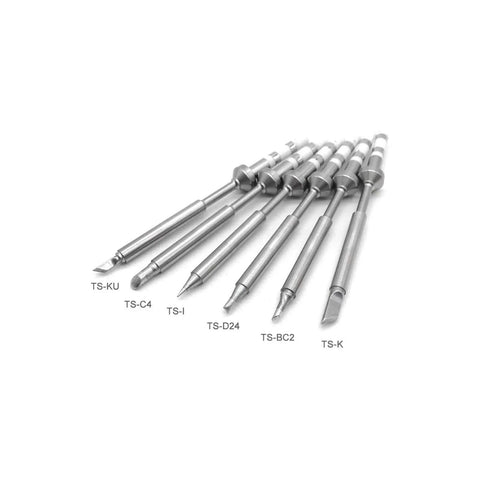 7 Piece Soldering Iron Tip Replacement Set For TS100 And Mini Digital Soldering Irons, shown with stainless steel copper tips.