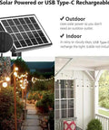 Led Outdoor String Lights 2 Pack 48 Foot Patio Lights With Dimmable Shatterproof Plastic Bulbs on porch and garden pathway