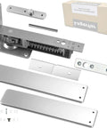 Rock Solid Double Action Spring Hinges For Wooden Doors With Automatic Self Closing Stopper Slick Swinging Pivot Hardware In Durable Brushed Silver Finish, including components and screws.