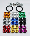 Aluminum Bumper Quick Release Fasteners Kit For Cars Front And Rear Bumpers With Washers Nuts Screws And O Ring Seals Easy To Install And Remove In Seconds Built For Your Ride Durable Corrosion Resistant Body Fastener Set. Multi-colored aluminum fasteners with washers, nuts, screws, and O-rings.