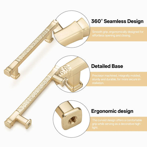 10 Pack Hammered Bar Cabinet Handles With 5 Inch Center Hole Square Modern Gold Drawer Pulls For Cabinets Detailed View