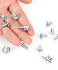 Stainless Steel Helmet Screw Kit For Football And Baseball Helmets 12 Piece Back Plate And Visor Screw Set with hand holding screws.