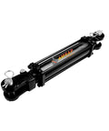 Beefy Heavy Duty Double Acting Tie Rod Hydraulic Cylinder, 2 In Bore, 6 In Stroke, 1.125 In Rod, 16.25 In Retracted, 22.25 In Extended, 2500 PSI, Three Eighth Inch NPT Ports, 1 In Pin Holes, Industrial Grade on white background