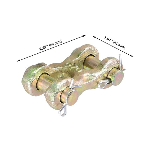 8 Pack 3/8 Inch Double Clevis Links Galvanized G70 Grade Alloy Steel Twin H Type Chain Connectors close-up showing dimensions.