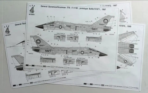 One To Seventy Two Scale F-111B Navy Decal Set For Model Aircraft D72001 Multicolor Water Slide Decals instruction sheets