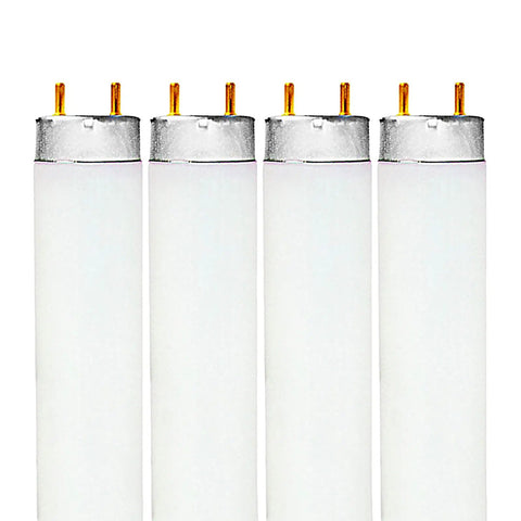 Four Pack 17W 24 Inch T8 Fluorescent Bulbs 4100K Cool White 1350 Lumens G13 Medium Bi Pin Base Long Lasting 13000 Hour Life Energy Saving Replacement For Incandescent Lamps