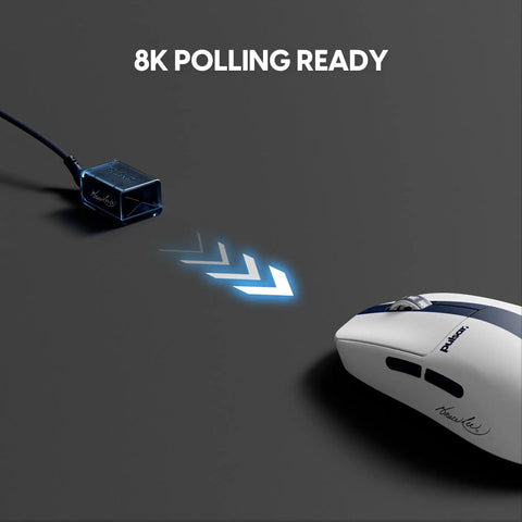 Featherlight Mini Wireless Gaming Mouse With CrazyLight 39g Build And Lightning Fast Wireless Response For Clutch Gameplay And Snagging Those Winning Vibes On Your Next Match Featuring Bruce Lee showing 8K polling with glowing arrows.