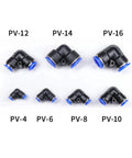 Super Cool 100 Piece Pneumatic Fittings Kit Push To Connect Air Hose Adapters For Quick Assembly With Adjustable Size Port And Elegant Black Finish Fit Perfectly For Compressors And Industrial Tools. PV-4 to PV-16 black elbow pneumatic fittings with blue seals
