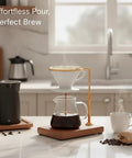Kickstart Your Morning Ritual With This Totally Awesome Adjustable Wooden And Aluminum Pour Over Coffee Stand Made For Mugs And Carafes A Heavy Duty Brewing Station, showcasing coffee drip setup with glass carafe.