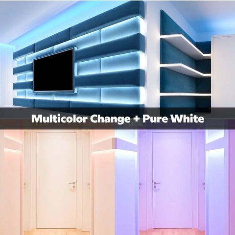 High Density COB LED Strip Lights 16.4 Feet RGBW Color Changing With 6000K Daylight White 24V DC lighting a modern room