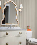 Straight Up Rustic Farmhouse Vinyl Wallpaper With Kickass Leather Texture Heavy Duty Type II Wallcovering in a modern bathroom.