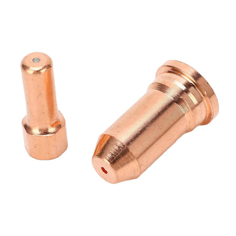 Upgrade Your PT100 Series Plasma Cutter With This Awesome 10 Piece Nozzle Electrode Kit Made From Premium Copper For High Temp Cutting Jobs close-up of copper electrode and nozzle